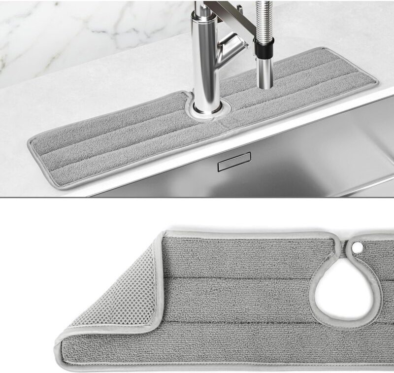 Graue saugfähige Wasserhahnmatte – Küchenspritzschutz – maschinenwaschbarer Küchenspülenschutz, Schutz und schnelles Tro...