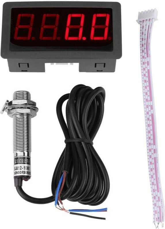 Thumbnail - Drehzahlmesser 4 Digitaler led Tachometer, 10-9999RPM Geschwindigkeit Meter Panel Induktive Hall npn Sensor Näherungssch...