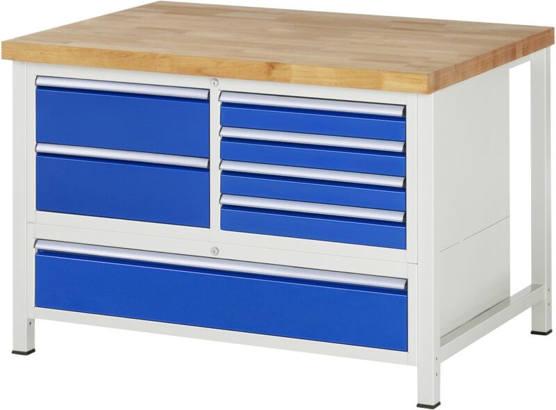 Werkbank höhenverstellbar 8931A2, B1250xT900xH840-1040mm, 7x Schublade-TA - RAU