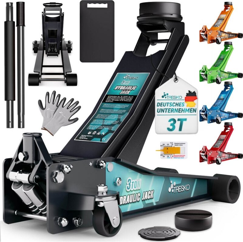 TRESKO® Wagenheber hydraulisch 2,5T Hubhöhe 85-385mm mit Tragekoffer Hydraulik KFZ Rangierwagenheber flach für tiefergel...