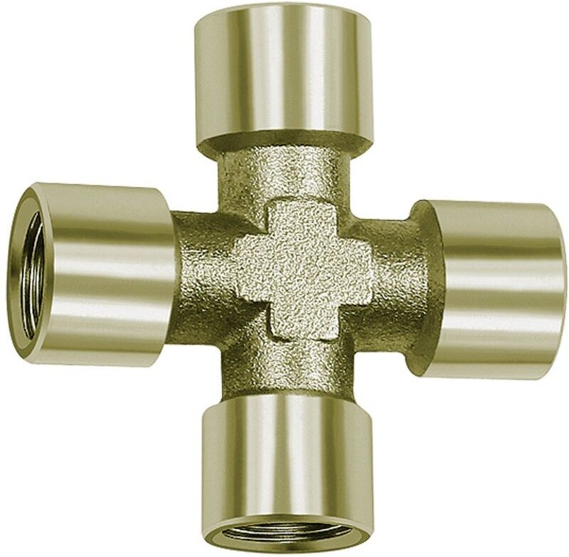 Riegler Kreuzstück, 4 x innen, G 3/8, SW 17, Messing vernickelt