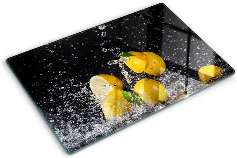 Tulup - Glasschneideplatten - Schneidebrett aus Glas - Herdabdeckplatten - Gehärtetes Glas – 80x52 cm - Zitronen und Was...