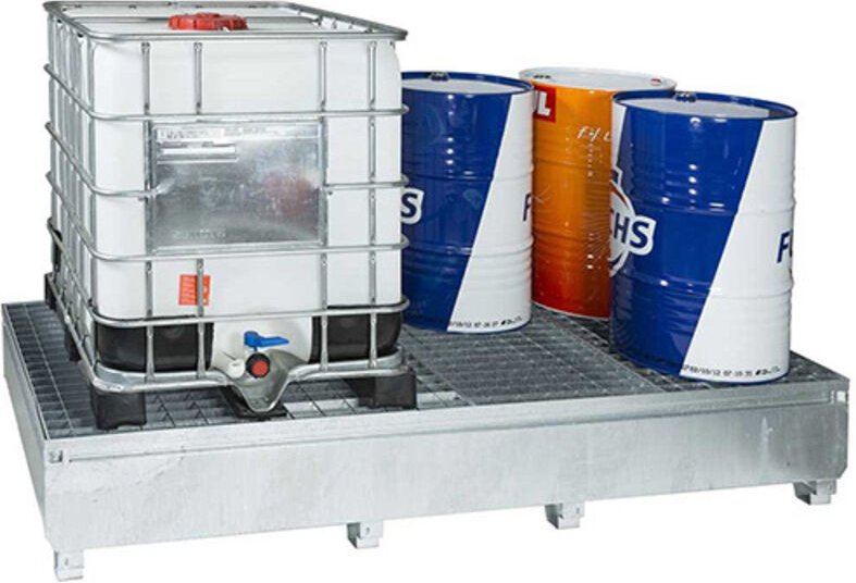 Große Auffangwannen aus verzinktem Stahl - 8 Fässer oder 2 Tanks - 1000L - MCT1000SP-C