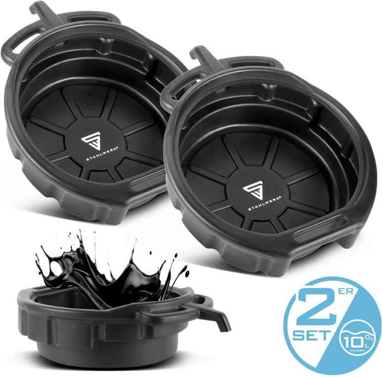 STAHLWERK Ölauffangwanne 2er Set mit Abfüllstutzen 10 l flache, Auffangwanne