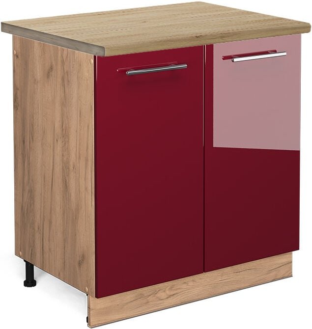 Vicco - Spülenunterschrank Fame-Line, Bordeaux Hochglanz, 80 cm , ap Eiche