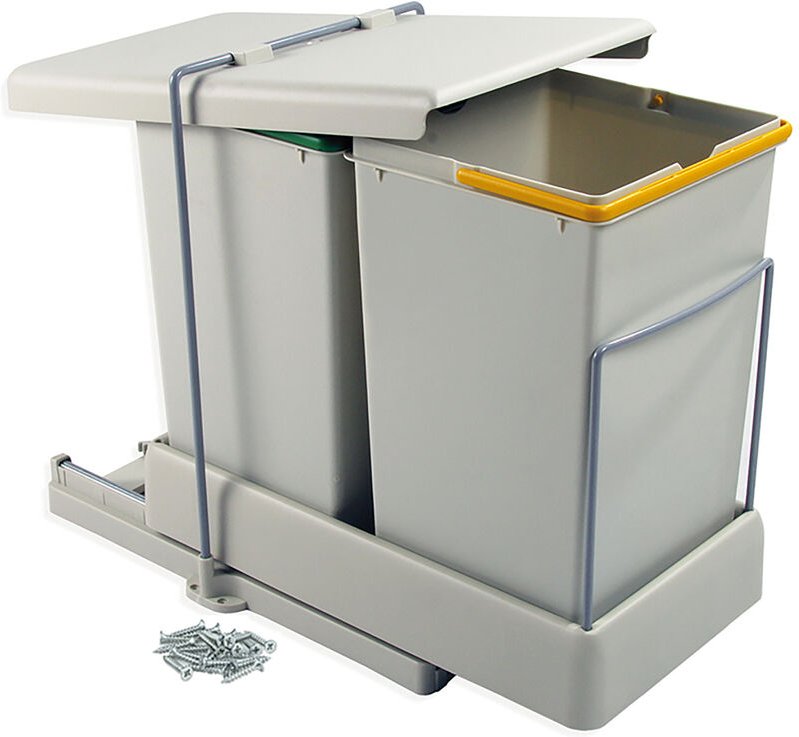 Thumbnail - Sonderangebot Emuca Recyclingbehälter, Bodenbefestigung, automatische Entnahme und Deckel, 2 x 14 Liter Behälter