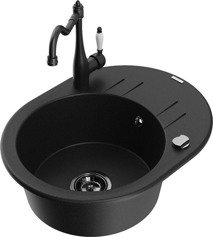 Kevin 1 Becken-Granitspüle mit Abtropffl√§che und Mischbatterie Carla, Schwarz - 6517-77-670700-70-B - Mexen