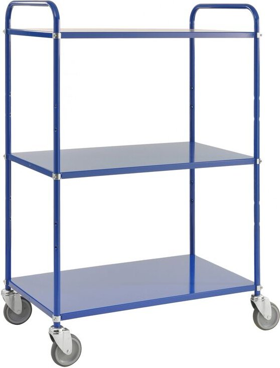Kongamek Etagenwagen mit 3 Böden 900x440mm pulverbeschichtet in blau 24mm Rand ohne Bremse