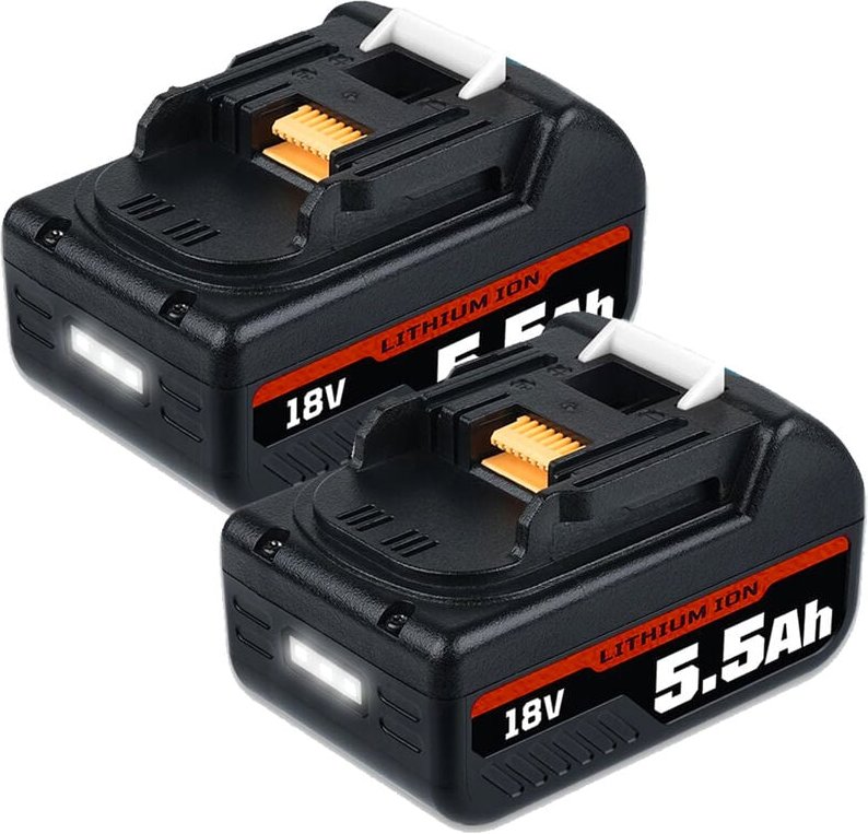 Pdstation - 2 Stück Ersatzakku für Makita Akku 18V 5500mAh Li-ion Mit LED-Beleuchtung Ersatzakku für Makita 18V Akku BL1...