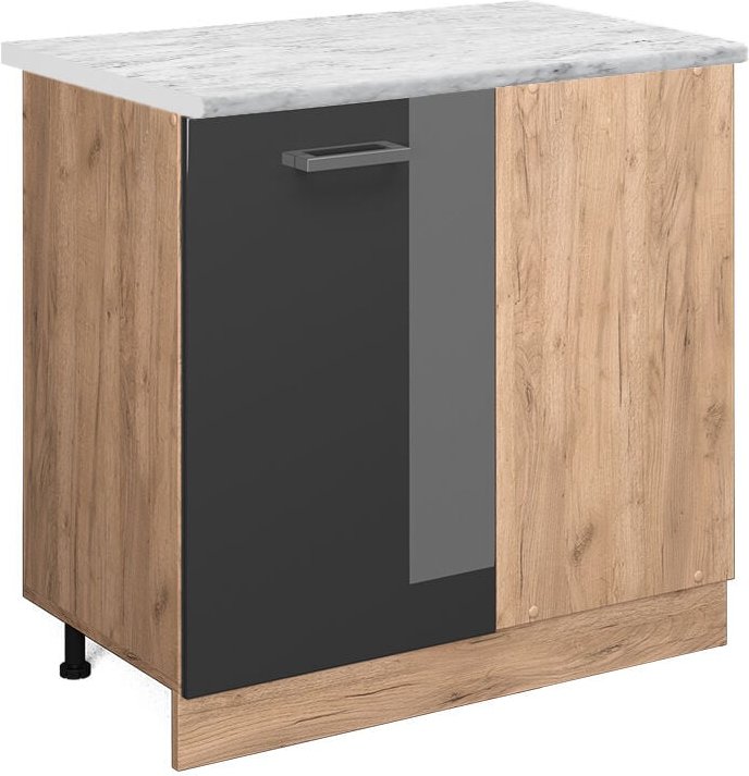 Vicco - Eckunterschrank R-Line, Anthrazit Hochglanz, 86 cm ap Marmor