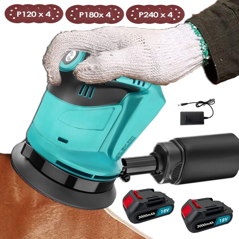 Teetok - Drahtloser Exzenterschleifer, zufälliger elektrischer Schleifer,Bürstenlos,mit 125mm 4Pcs Sandpapiere 2 3.0Ah B...