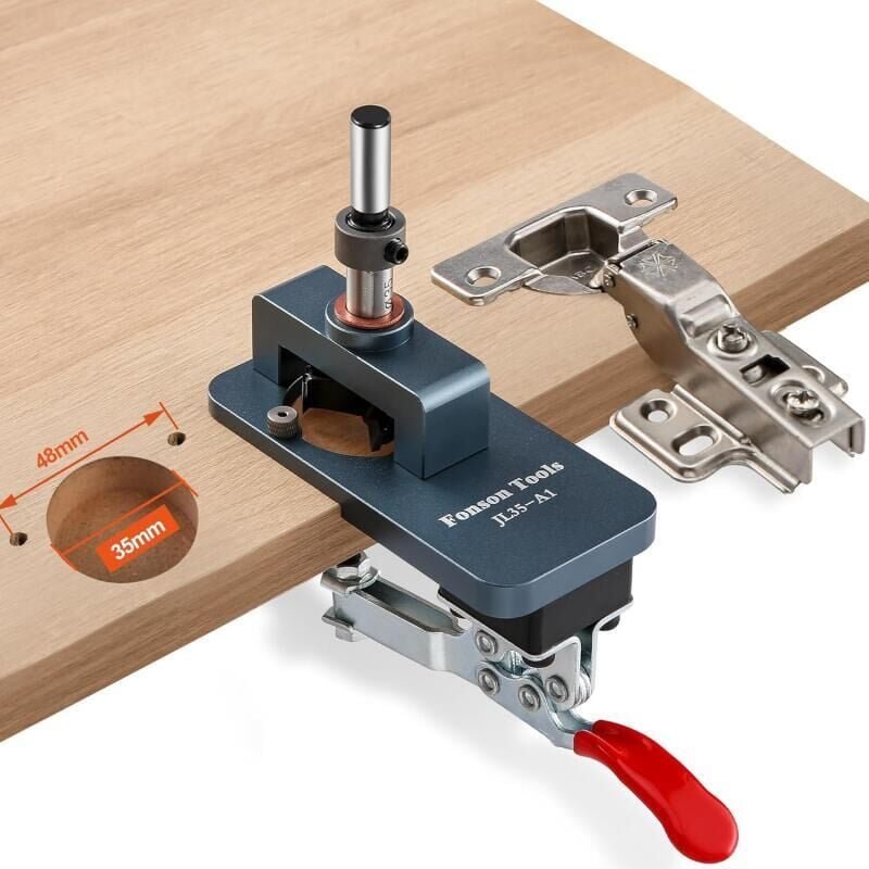 YMYNY Bohrlehre für verdeckte Scharniere aus Metall, 35 mm, mit Schnellklemme für Türen, Schränke und Scharniere (grau)