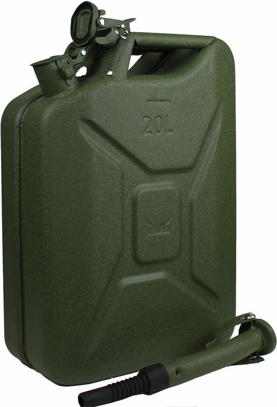 Trutzholm ® - Metallkanister Hammerschlag olivgrün 20 Liter inkl. Ausgießer + Halter Benzin Diesel
