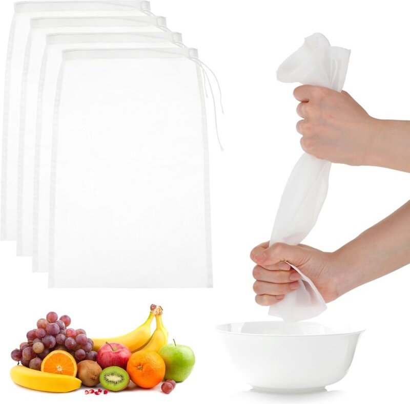 Cyslmuk - 4 Stück Nylon-Nussmilchbeutel, 30 x 20 cm, feinmaschige Käsetuchbeutel zum Sieben, wiederverwendbarer Filterbe...