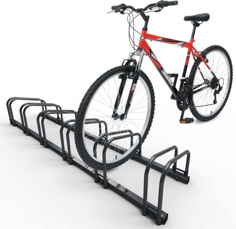 VOUNOT® Fahrradständer für 6 Fahrräder, Boden und Wandmontage, Aufstellständer Mehrfachständer, Schwarz