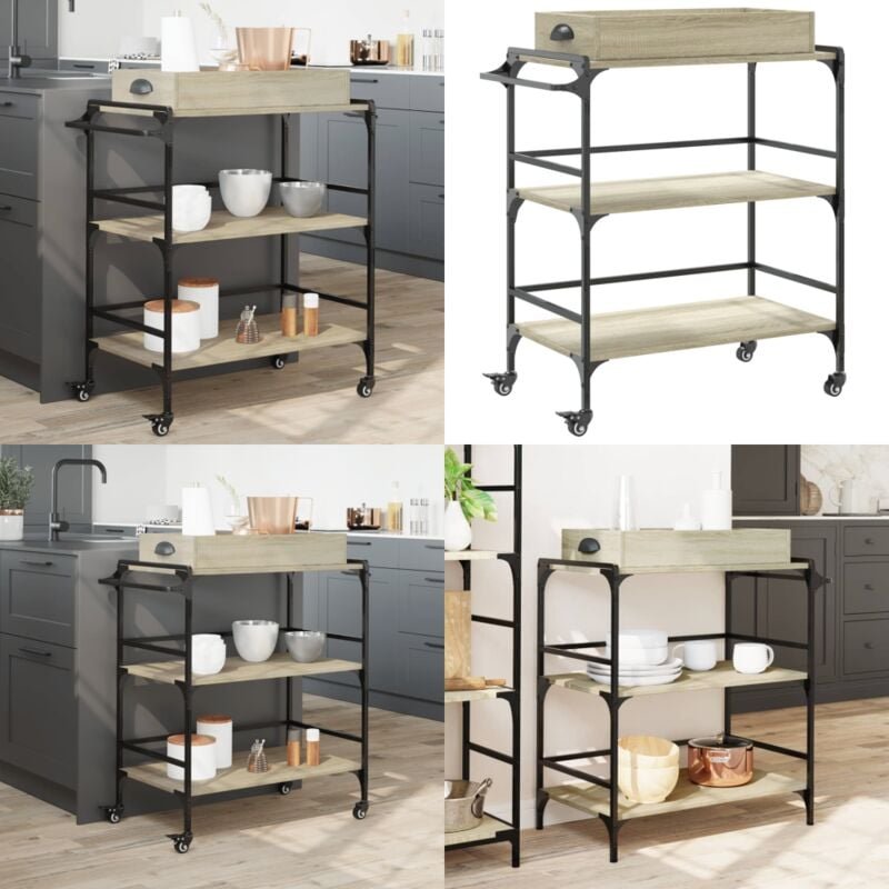 Küchenwagen Sonoma-Eiche 81,5x41x92,5 cm Holzwerkstoff - Küchentisch - Küchenschrank - Rollwagen - Mobiliar - Esstisch -...