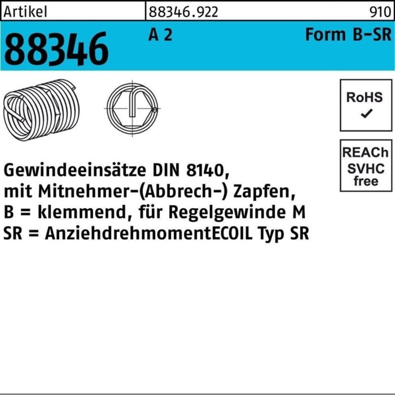 Thumbnail - Gewindeeinsatz r 88346 Form b-sr bm 24 x 48 a 2