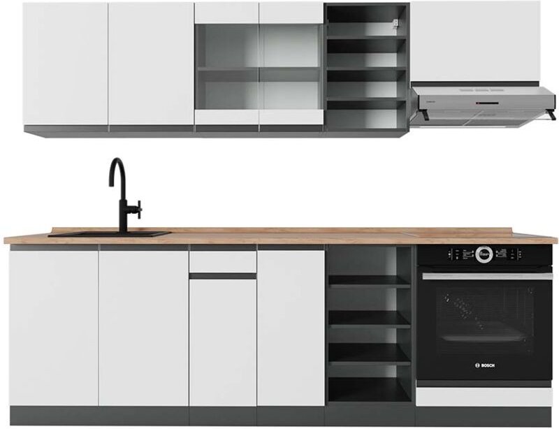 Vicco - Küchenzeile R-Line, Weiß/Anthrazit, 240 cm , ap Eiche