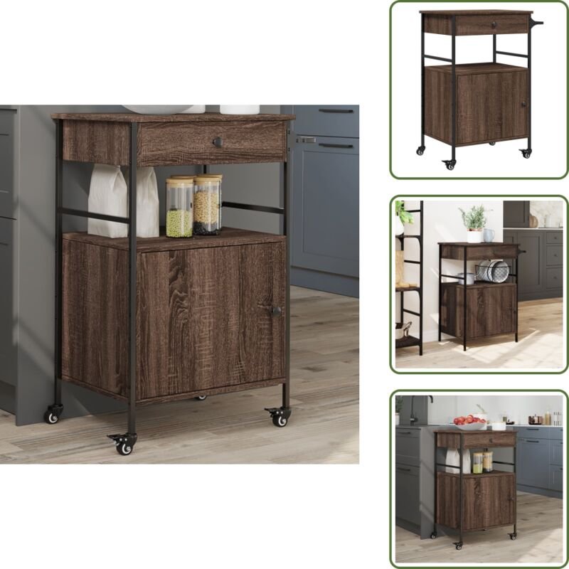 Küchenwagen Braun Eichen-Optik 56x43x89,5 cm Holzwerkstoff - Küchenwagen - Holzwerkstoffmöbel - Esstisch - Sideboard - V...