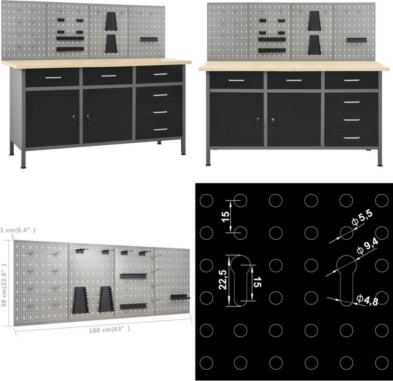 Vidaxl - Werkbank mit 4 Werkzeugwänden - Werkbank - Werkbänke - Home & Living - Braun