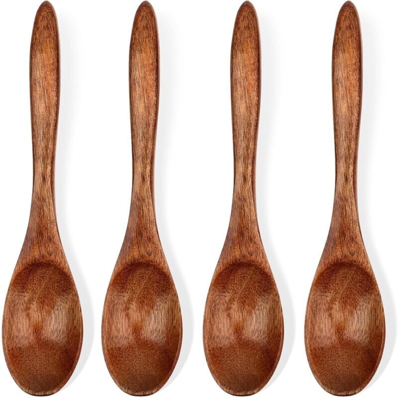 Set mit 4 kleinen Holzlöffeln, 14 cm Honiglöffel für Tee, Holzlöffel zum Essen, Mini-Servierlöffel aus Holz für Kaffee, ...