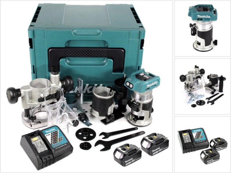 Makita DRT 50 RFJ X2 18 V Li-Ion Akku Brushless Multifunktionsfräse im Makpac inkl. Fräsmodule + 2x 3,0 Akku + Ladegerät