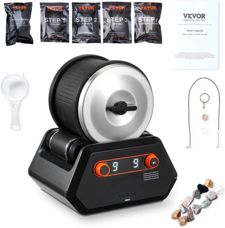 VEVOR Steinpolierset Steinpolierer 1,81 kg Kapazität 9 Geschwindigkeitsstufen, 9-Tage-Poliertimer, Steinschleifmaschine ...