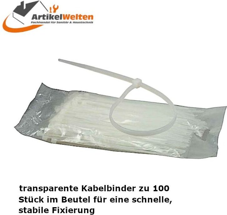 Thumbnail - Kabelbinder transparent, neutral verpackt im Beutel zu 100 Stück, Nylon 66, 200mm x 3,6mm