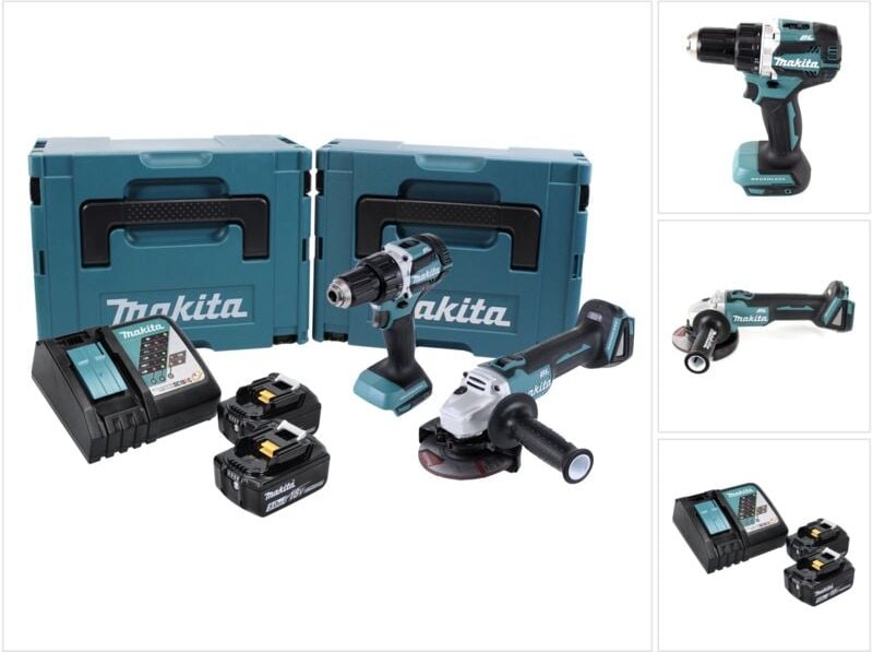 Makita - dlx 2190 TJ1 Akku Combo Kit ddf 484 Akku Bohrschrauber + dga 504 Akku Winkelschleifer + 2x Akku 5,0 Ah + Ladege...
