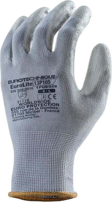Thumbnail - Handschuhe für Handhabung EUROLITE 13P105 Polyester grau mit End-PU grau - 1 Paar Größe 10