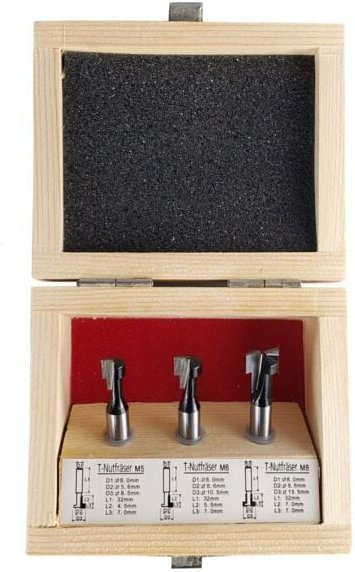 Thumbnail - T-Nutfräser-Set 3-teilig M5 M6 und M8 Schrauben, 8 mm Schaft, für Oberfräsen, t Nut Fräser, t Nutfräser - Stier