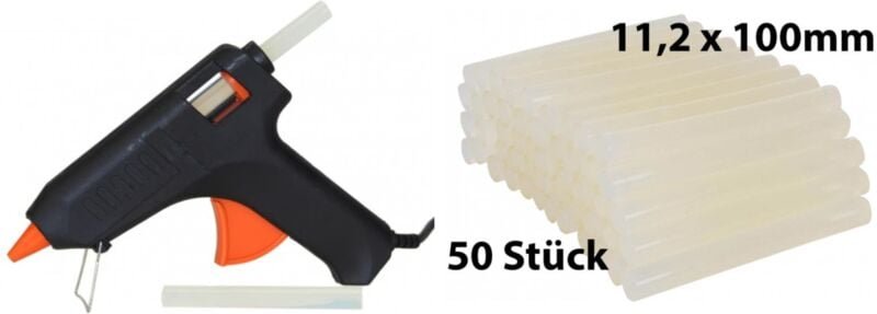Heißklebepistole Set mit 50 Heißklebestiften 11mm x 100mm transparent