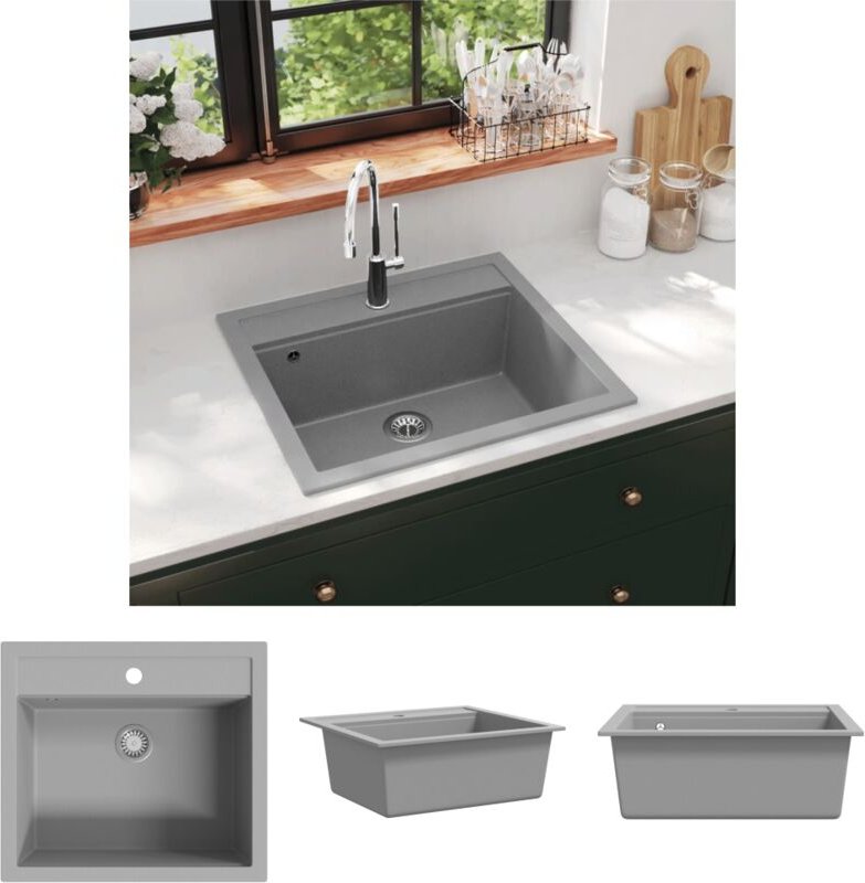 The Living Store Granitspüle Einzelbecken Grau - Küchenspülen & Spülbecken - Grau