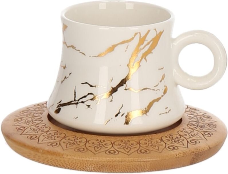 Cofi 1453 - 6er Set Espressotassen mit Untertasse und Tablett Ständer Mokkaservice Motiv 1