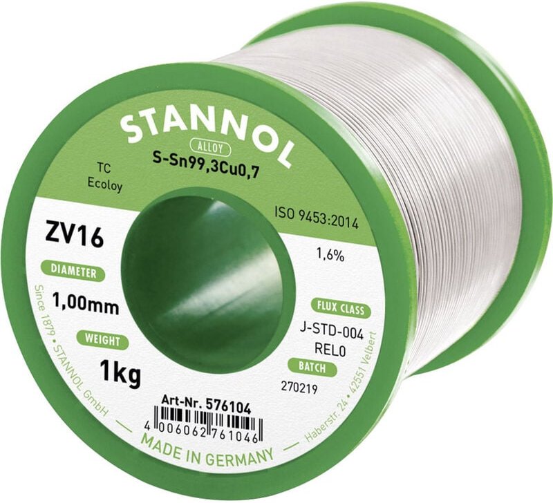 Stannol - ZV16 Lötzinn, bleifrei bleifrei Sn99,3Cu0,7 REL0 1000 g 1 mm