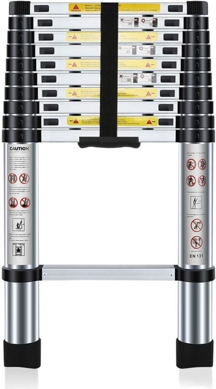 Teleskopleiter 3.2 m, Mehrzweck-Klappleiter aus Aluminium, Ladder für Wohnmobil, Dachboden, Haus und Außenarbeiten