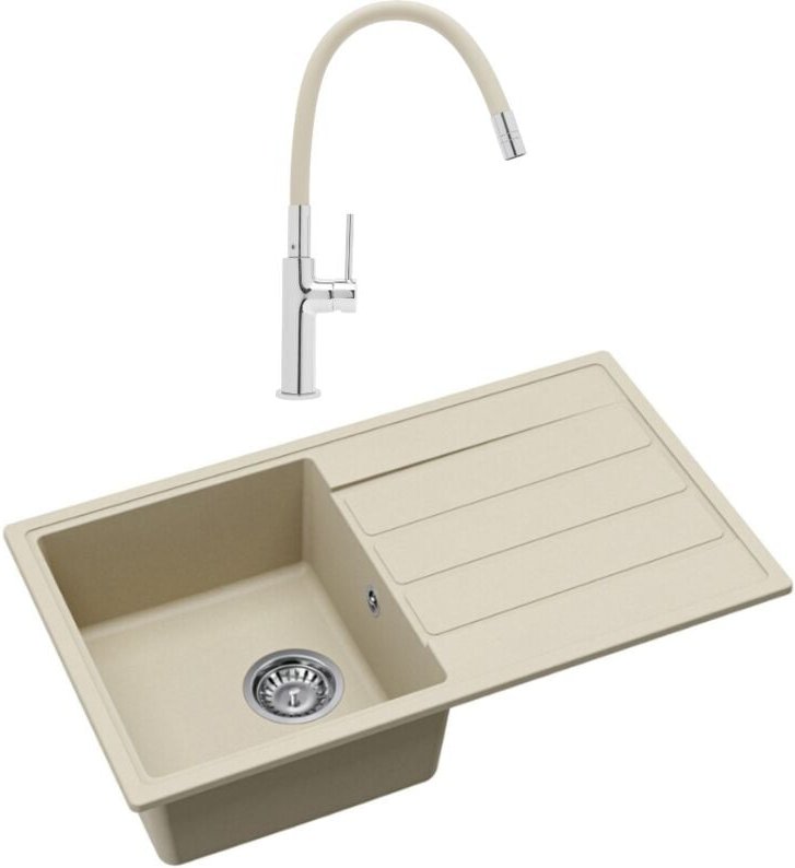 Thumbnail - Swiss Aqua Technologies 76x44 cm Granit-Einbauspüle mit umkehrbarem Abtropfbecken + Neoperl®-Aerator-Mischbatterie, Jasm...