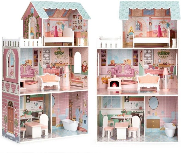 Groes barbie puppenhaus mit einer reihe von ecotoys mobeln