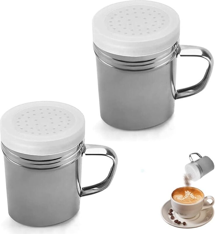 Stück Puderzuckerstreuer aus Edelstahl, Gewürzstreuer, Edelstahl, Kakaostreuer, Schokoladenstreuer, Sieb, Mehlsieb mit D...