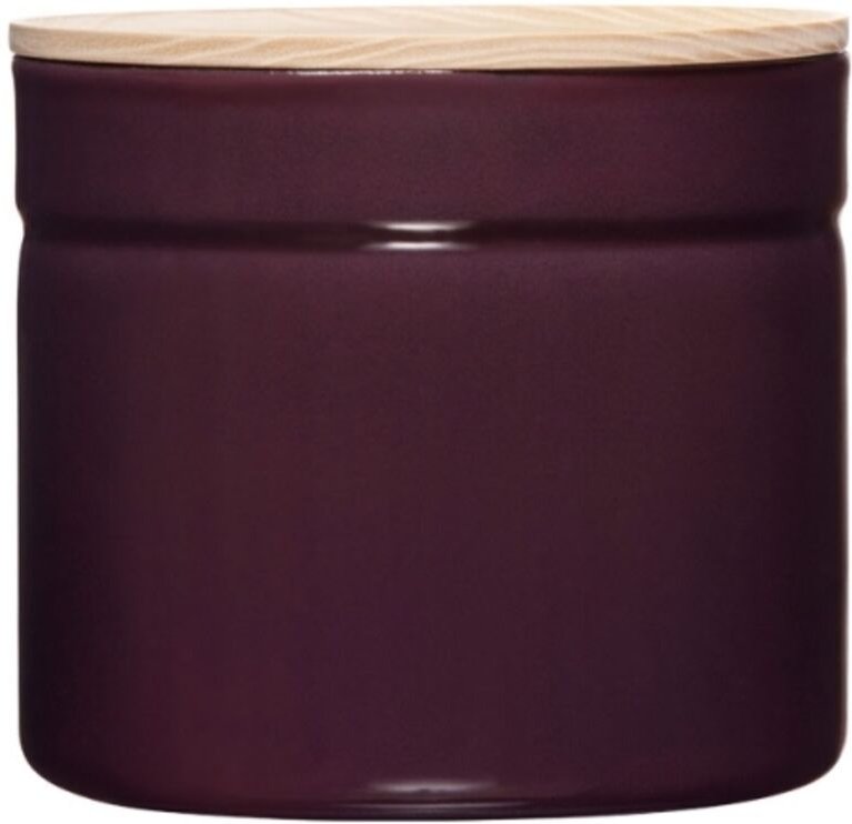 Riess-kelomat - Riess Vorratsdose mit Eschenholzdeckel Ø13cm 1,26L Augergine Emaille