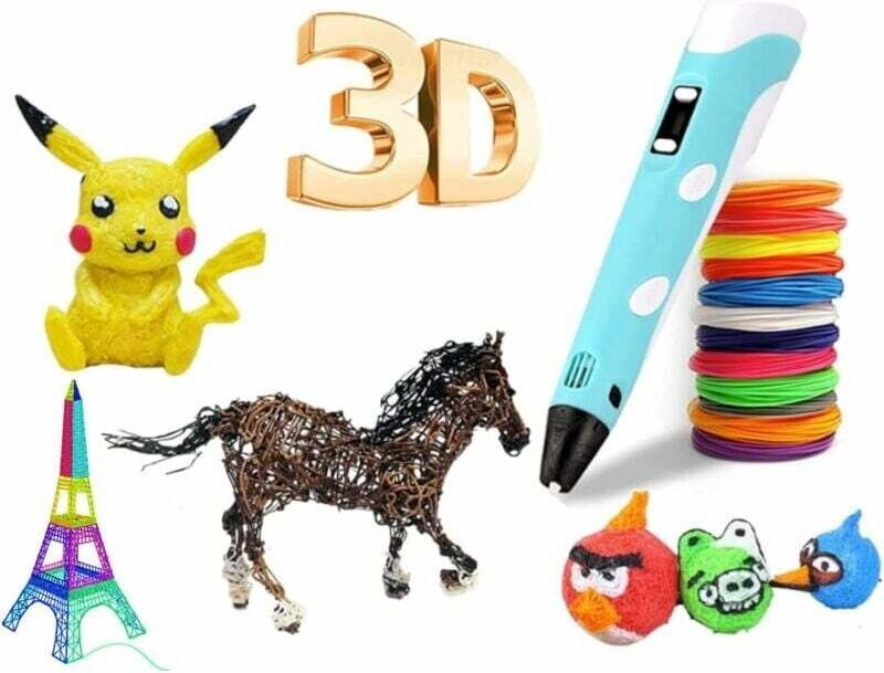 3D-Stift, 3D-Druckstift mit PLA-kompatibel und LCD-Display, einstellbare Temperatur, 3D-Stift für Kinder, blau