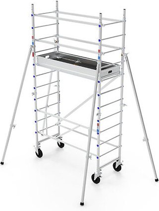 Rollgerüst aus Alu - Länge 1.80m, 1 Bühne 168x60cm mit Fußleisten, Bühnehöhe 2m, Holme ø 50mm, Traglast 200kg pro m2, tü...