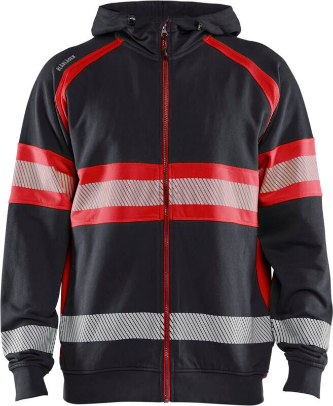 Hochsichtbarer Kapuzen-Arbeits-Sweatshirt 3552 - Schwarz/Neonrot XXXL