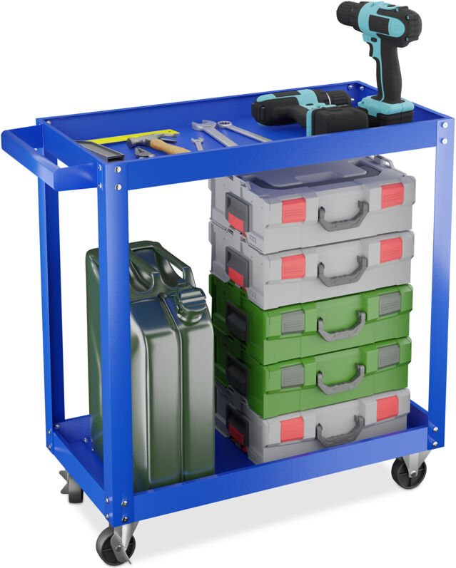 Werkstattwagen, Werkzeugwagen mit 2 Ebenen, mobiler Montagewagen, bis 100 kg belastbar, hbt: 76x78x35 cm, blau - Relaxda...