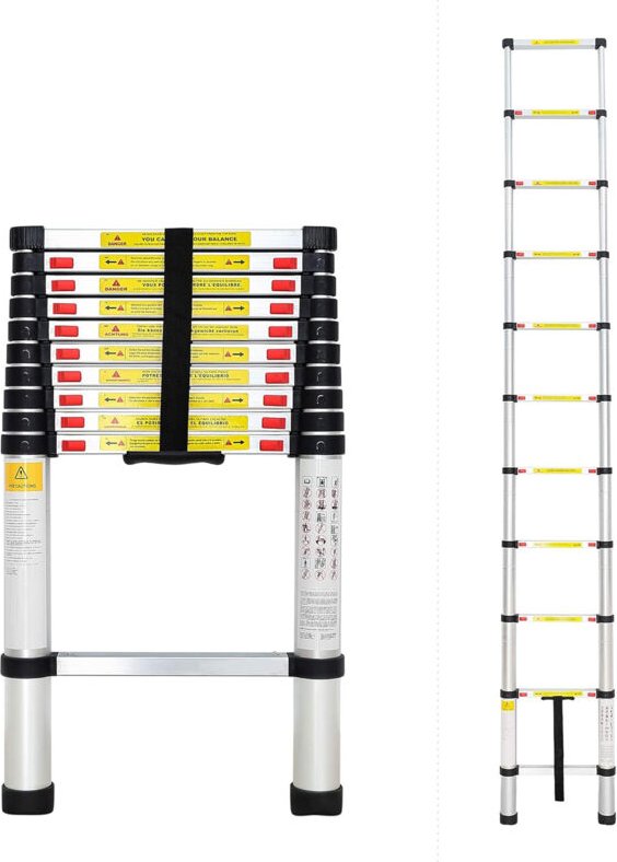 Teleskopleiter, Leichte Aluminium-Verlängerungsleiter mit Rutschfesten Füßen für Wohnmobil, Haushalt, Arbeiten im Freien...