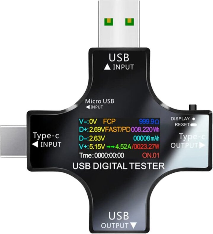 Thumbnail - USB-Tester, Multimeter, USB-C-Strom- und Spannungsmessgerät, 3,3–30 v, 0–5,1 a, Tester, 2-in-1-Voltmeter, Amperemeter, L...