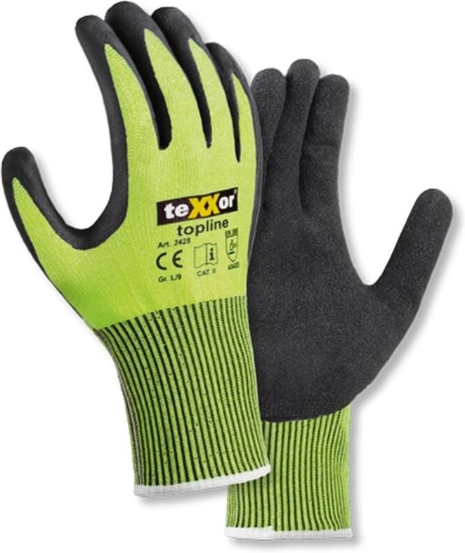 teXXor® Schnittschutz-Strickhandschuhe BESANDETE NITRILBESCHICHTUNG, Gelb/Schwarz