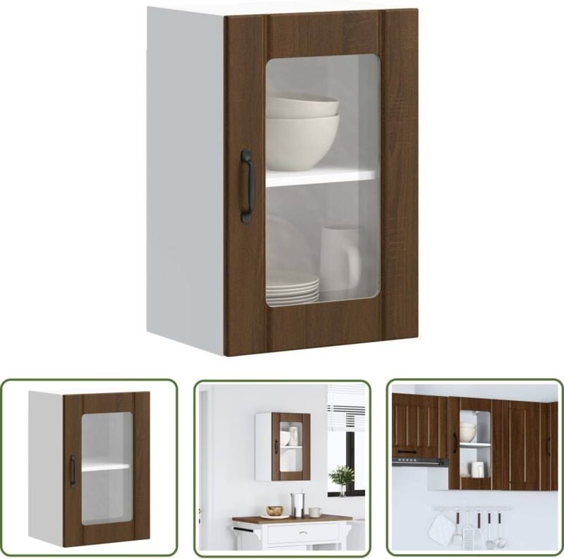 The Living Store - vidaXL Küchen-Hängeschrank mit Glastür Lucca Braun Eichen-Optik