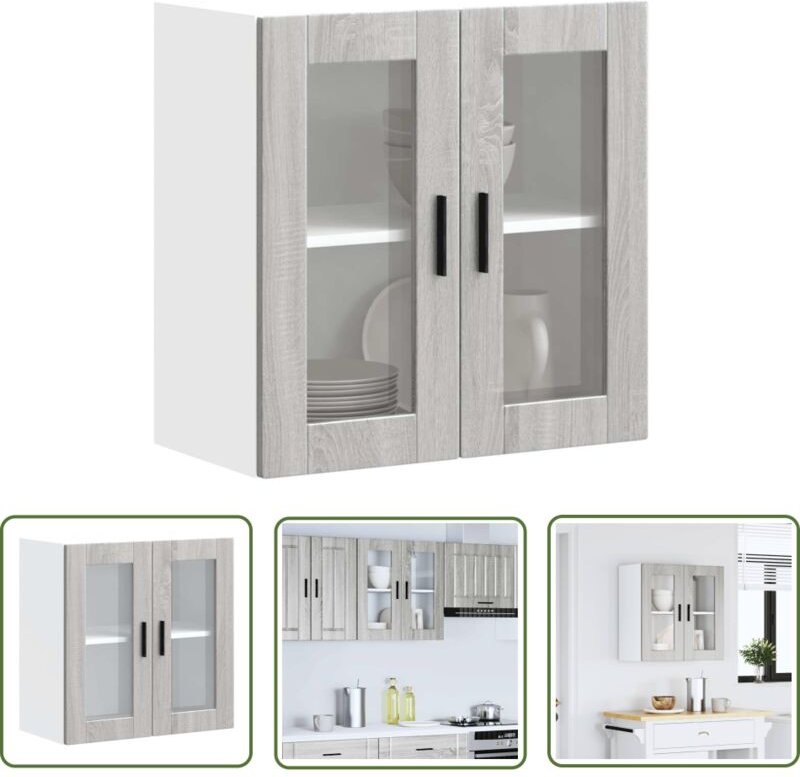 The Living Store - vidaXL Küchen-Hängeschrank mit Glastür Porto Grau Sonoma