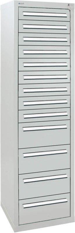 Schubladenschrank Serie T-100/35-5, 13 Schubladen lichtgrau (9x100, 4x200mm) - Stumpf